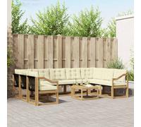 vidaXL Set di divani da esterno con cuscino 10 pcs Bianco e Crema, Set di mobili da esterno moderno, divano in legno di acacia, schienale in Textilene, comodo per il giardino
