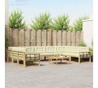 vidaXL Set di divani da esterno con cuscino 10 pcs Bianco e Crema, Set divano da esterno, arredo giardino moderno, divano ad angolo in legno di acacia, zona relax in verande