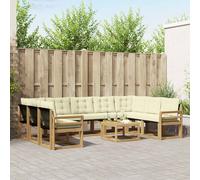 vidaXL Set di divani da esterno con cuscino 10 pcs Bianco e Crema, Set di mobili da esterno moderno, divano in legno di acacia, schienale in Textilene, comodo per il giardino