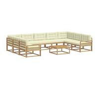 vidaXL Set di divani da esterno con cuscino 10 pcs Bianco e Crema, Set di divani moderni per esterni, mobili per giardino, lounge in legno di acacia, perfetti per il patio