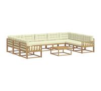 vidaXL Set di divani da esterno con cuscino 10 pcs Bianco e Crema, Set di divani moderni per esterni, mobili per giardino, lounge in legno di acacia, perfetti per il patio