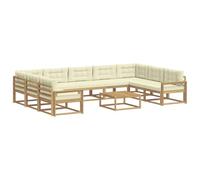 vidaXL Set di divani da esterno con cuscino 10 pcs Bianco e Crema, Set di divani moderni per esterni, mobili per giardino, lounge in legno di acacia, perfetti per il patio
