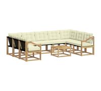 vidaXL Set di divani da esterno con cuscino 10 pcs Bianco e Crema, Set di mobili da esterno moderno, divano in legno di acacia, schienale in Textilene, comodo per il giardino