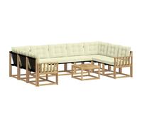 vidaXL Set di divani da esterno con cuscino 10 pcs Bianco e Crema, Set di mobili da esterno moderno, divano in legno di acacia, schienale in Textilene, comodo per il giardino