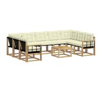 vidaXL Set di divani da esterno con cuscino 10 pcs Bianco e Crema, Set di mobili da esterno moderno, divano in legno di acacia, schienale in Textilene, comodo per il giardino