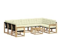 vidaXL Set di divani da esterno con cuscino 10 pcs Bianco e Crema, Set di mobili da esterno moderno, divano in legno di acacia, schienale in Textilene, comodo per il giardino
