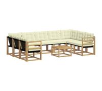 vidaXL Set di divani da esterno con cuscino 10 pcs Bianco e Crema, Set di mobili da esterno moderno, divano in legno di acacia, schienale in Textilene, comodo per il giardino