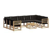 vidaXL Set di divani da esterno con cuscino 10 pcs Bianco e Nero, Set di mobili da esterno moderno, divano in legno di acacia, schienale in Textilene, comodo per il giardino