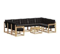 vidaXL Set di divani da esterno con cuscino 10 pcs Bianco e Nero, Set di mobili da esterno moderno, divano in legno di acacia, schienale in Textilene, comodo per il giardino