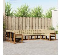 vidaXL Set di divani da esterno con cuscino 10 pcs Naturale e Beige, Divano moderno per esterni, lounge da giardino, set sezionale, seduta patio resistente, arredo terrazza confortevole