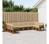 vidaXL Set di divani da esterno con cuscino 10 pcs Naturale e Beige, Lounge da Giardino, Set Divani Moderno, Arredo Sezionale Resistente, Per Relax in Patios e Giardini
