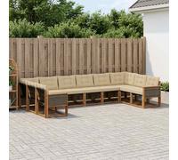vidaXL Set di divani da esterno con cuscino 10 pcs Naturale e Beige, Mobili da Giardino, Divano Moderno per Esterni, Sezione per Patio, Set Resistente per Terreno