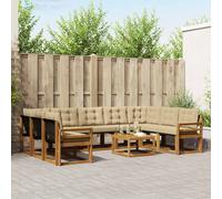 vidaXL Set di divani da esterno con cuscino 10 pcs Naturale e Beige, Set di mobili da esterno in legno acacia, divano moderno, lounge comoda, schienale in Textilene, divano marrone