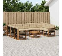 vidaXL Set di divani da esterno con cuscino 10 pcs Naturale e Beige, Set di mobili da esterno moderno, divano in legno di acacia, schienale in Textilene, comodo per il giardino