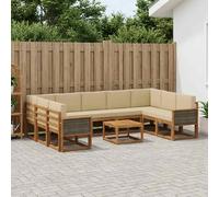 vidaXL Set di divani da esterno con cuscino 10 pcs Naturale e Beige, Set divano in acacia, moderno e resistente, arredo per esterni, lounge giardino, seduta adattabile