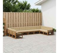 vidaXL Set di divani da esterno con cuscino 10 pcs Naturale e Beige, Divano da giardino moderno, set lounge resistente per esterni, elegante sezione patio, arredi per piscina