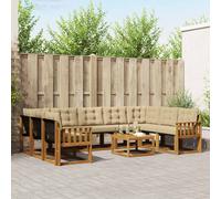 vidaXL Set di divani da esterno con cuscino 10 pcs Naturale e Beige, Set di mobili da esterno in legno acacia, divano moderno, lounge comoda, schienale in Textilene, divano marrone