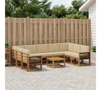 vidaXL Set di divani da esterno con cuscino 10 pcs Naturale e Beige, Set divano in acacia, moderno e resistente, arredo per esterni, lounge giardino, seduta adattabile