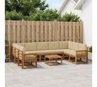 vidaXL Set di divani da esterno con cuscino 10 pcs Naturale e Beige, Set divano in acacia, moderno e resistente, arredo per esterni, lounge giardino, seduta adattabile