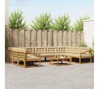 vidaXL Set di divani da esterno con cuscino 10 pcs Naturale e Beige, Set divano da esterno, arredo giardino moderno, divano ad angolo in legno di acacia, zona relax in verande