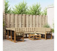 vidaXL Set di divani da esterno con cuscino 10 pcs Naturale e Beige, Set di mobili da esterno in legno acacia, divano moderno, lounge comoda, schienale in Textilene, divano marrone