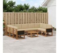 vidaXL Set di divani da esterno con cuscino 10 pcs Naturale e Beige, Set divano in acacia, moderno e resistente, arredo per esterni, lounge giardino, seduta adattabile