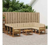 vidaXL Set di divani da esterno con cuscino 10 pcs Naturale e Beige, Set di mobili da esterno moderno, divano in legno di acacia, schienale in Textilene, comodo per il giardino