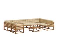 vidaXL Set di divani da esterno con cuscino 10 pcs Naturale e Beige, Divani da esterno, set di divani moderni e resistenti, patio lounge, divano da giardino, mobili da terrazza
