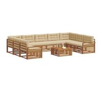 vidaXL Set di divani da esterno con cuscino 10 pcs Naturale e Beige, Divano Giardino Moderno, Set Lounge Esterno, Arredo Patio, Seduta Resistente e Confortevole