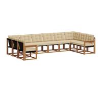 vidaXL Set di divani da esterno con cuscino 10 pcs Naturale e Beige, Divano moderno per esterni, lounge da giardino, set sezionale, seduta patio resistente, arredo terrazza confortevole
