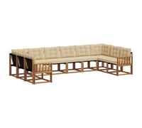 vidaXL Set di divani da esterno con cuscino 10 pcs Naturale e Beige, Divano moderno per esterni, lounge da giardino, set sezionale, seduta patio resistente, arredo terrazza confortevole