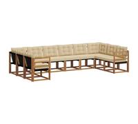 vidaXL Set di divani da esterno con cuscino 10 pcs Naturale e Beige, Divano moderno per esterni, lounge da giardino, set sezionale, seduta patio resistente, arredo terrazza confortevole