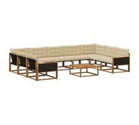 vidaXL Set di divani da esterno con cuscino 10 pcs Naturale e Beige, Divano sezionale moderno da giardino, arredo esterno resistente per lounge patio, set comfort terrazza