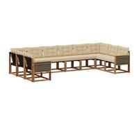 vidaXL Set di divani da esterno con cuscino 10 pcs Naturale e Beige, Mobili da Giardino, Divano Moderno per Esterni, Sezione per Patio, Set Resistente per Terreno