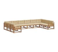 vidaXL Set di divani da esterno con cuscino 10 pcs Naturale e Beige, Set da Giardino, Divano Moderno, Posti a Bordo Piscina, Elegante Sezionale Patio, Arredamento per Relax