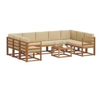 vidaXL Set di divani da esterno con cuscino 10 pcs Naturale e Beige, Set di divani da giardino, moderno divano da esterno in acacia, sezionale riconfigurabile, mobili da patio durevoli per il lounge