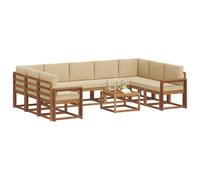 vidaXL Set di divani da esterno con cuscino 10 pcs Naturale e Beige, Set di divani da giardino, moderno divano da esterno in acacia, sezionale riconfigurabile, mobili da patio durevoli per il lounge