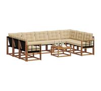 vidaXL Set di divani da esterno con cuscino 10 pcs Naturale e Beige, Set di mobili da esterno in legno acacia, divano moderno, lounge comoda, schienale in Textilene, divano marrone