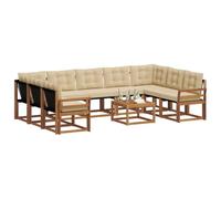 vidaXL Set di divani da esterno con cuscino 10 pcs Naturale e Beige, Set di mobili da esterno in legno acacia, divano moderno, lounge comoda, schienale in Textilene, divano marrone