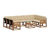 vidaXL Set di divani da esterno con cuscino 10 pcs Naturale e Beige, Set di mobili da esterno in legno acacia, divano moderno, lounge comoda, schienale in Textilene, divano marrone