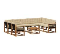 vidaXL Set di divani da esterno con cuscino 10 pcs Naturale e Beige, Set di mobili da esterno moderno, divano in legno di acacia, schienale in Textilene, comodo per il giardino