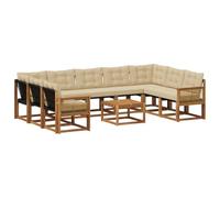 vidaXL Set di divani da esterno con cuscino 10 pcs Naturale e Beige, Set di mobili da esterno moderno, divano in legno di acacia, schienale in Textilene, comodo per il giardino
