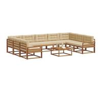 vidaXL Set di divani da esterno con cuscino 10 pcs Naturale e Beige, Set divano da esterno, arredo giardino moderno, divano ad angolo in legno di acacia, zona relax in verande