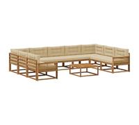 vidaXL Set di divani da esterno con cuscino 10 pcs Naturale e Beige, Set divano da esterno, arredo giardino moderno, divano ad angolo in legno di acacia, zona relax in verande
