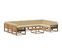 vidaXL Set di divani da esterno con cuscino 10 pcs Naturale e Beige, Set divano da esterno, arredo giardino moderno, divano ad angolo in legno di acacia, zona relax in verande