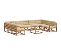 vidaXL Set di divani da esterno con cuscino 10 pcs Naturale e Beige, Set divano da esterno, arredo giardino moderno, divano ad angolo in legno di acacia, zona relax in verande