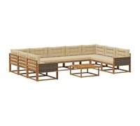vidaXL Set di divani da esterno con cuscino 10 pcs Naturale e Beige, Set divano da esterno, arredo giardino moderno, divano ad angolo in legno di acacia, zona relax in verande