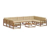 vidaXL Set di divani da esterno con cuscino 10 pcs Naturale e Beige, Divani da esterno, set di divani moderni e resistenti, patio lounge, divano da giardino, mobili da terrazza