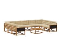 vidaXL Set di divani da esterno con cuscino 10 pcs Naturale e Beige, Set divano da esterno, arredo giardino moderno, divano ad angolo in legno di acacia, zona relax in verande