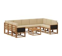vidaXL Set di divani da esterno con cuscino 10 pcs Naturale e Beige, Set divano in acacia, moderno e resistente, arredo per esterni, lounge giardino, seduta adattabile